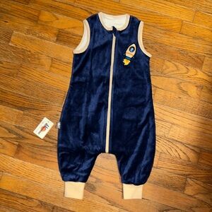 NWT " Navy color velour feeling baby walking sleep sack with rocket embroidered